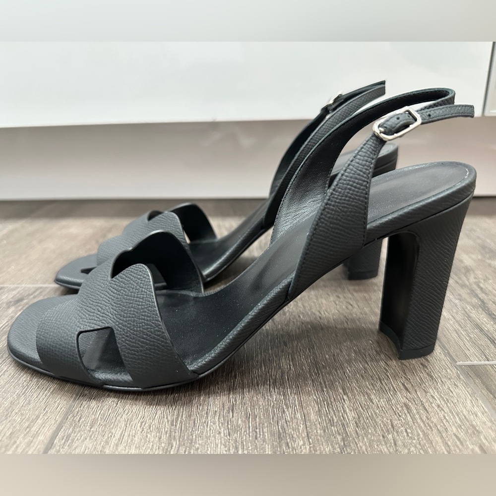 HERMES H ETERNITE 80 SANDALS HIGH HEELS BLACK EPSOM LEATHER SHOES 39.5 - Picture 4 of 16